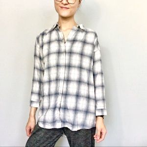 AYR plaid pleated back button up top